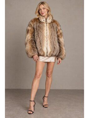 Vintage Coyote Fur Bomber Coat Size Large